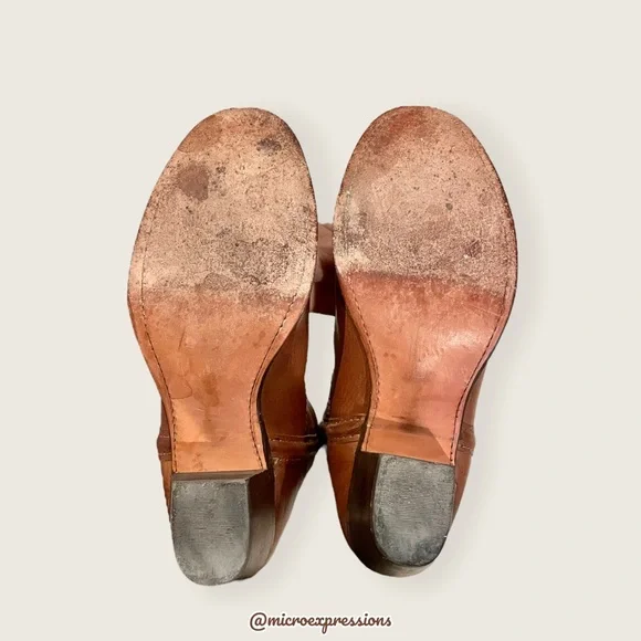 1970 Frye VINTAGE RARE Deer/Moose Cognac Leather Campus Knee High Tall Heel Boot - Picture 9 of 13